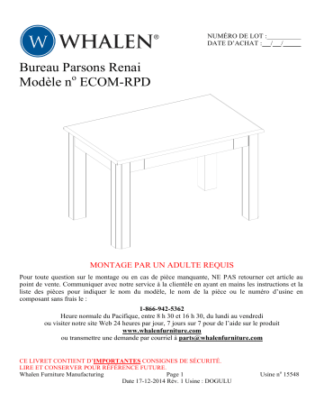 Whalen ECOM-RPD Renai Desk  Manuel utilisateur | Fixfr