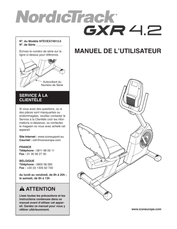 Gxr 4.2 Bike | NTEVEX74913.0 | NordicTrack Gxr 4.2 Manuel utilisateur | Fixfr