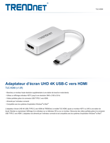 Trendnet TUC-HDMI USB-C to HDMI 4K UHD Display Adapter Fiche technique | Fixfr