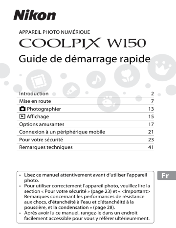 Guide de démarrage rapide | Nikon COOLPIX W150 Manuel utilisateur | Fixfr