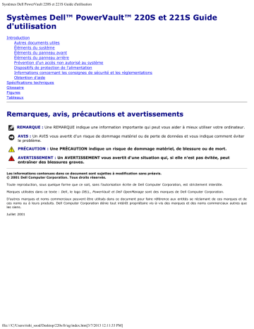 PowerVault 221S (SCSI) | Dell PowerVault 220S (SCSI) storage Manuel utilisateur | Fixfr