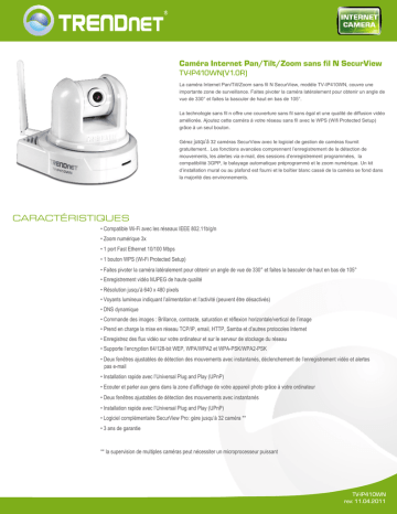 Trendnet RB-TV-IP410WN TRENDnetVIEW Wireless N Pan/Tilt/Zoom Network Camera Fiche technique | Fixfr