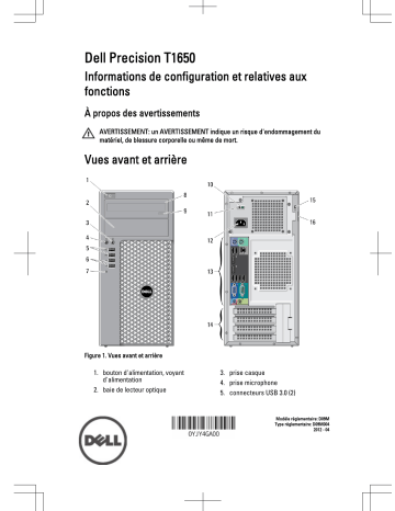 Dell Precision T1650 workstation Guide de démarrage rapide | Fixfr