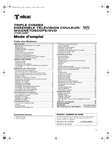 Manuel du propriétaire | Tokai LTVDR-355RF Manuel utilisateur | Fixfr
