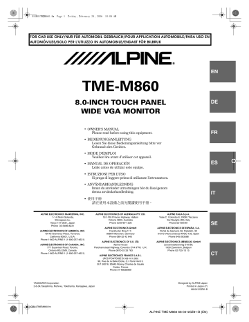 Manuel du propriétaire | Alpine TME-M860 Manuel utilisateur | Fixfr