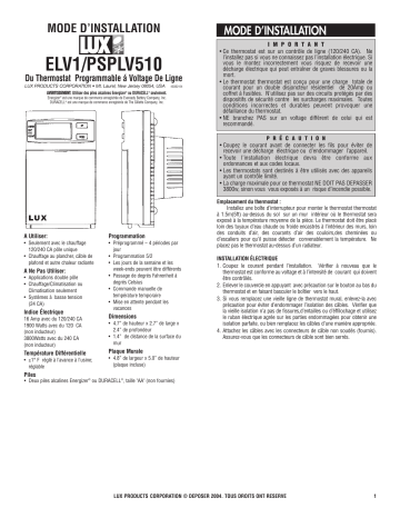 Lux Products ELV1 Manuel du propriétaire | Fixfr