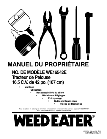 Manuel du propriétaire | Weed Eater WE16542E Manuel utilisateur | Fixfr