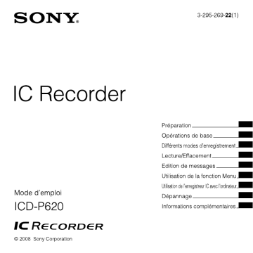 ICD P620 | Sony ICD-P620 Mode d'emploi | Fixfr