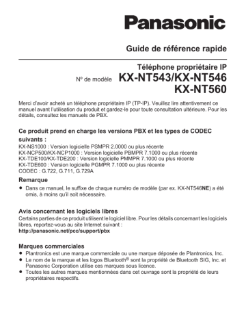 Manuel du propriétaire | Panasonic KX-NT560 Manuel utilisateur | Fixfr