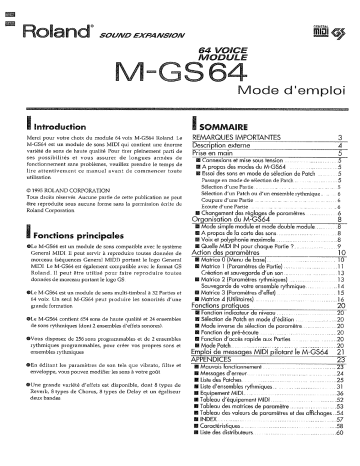 Manuel du propriétaire | Roland MGS-64 Manuel utilisateur | Fixfr