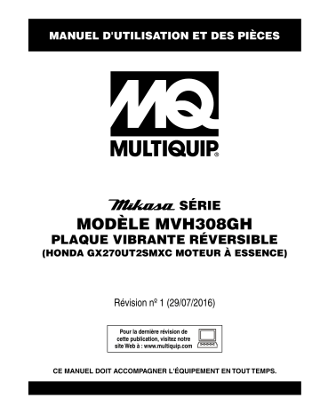Mode d'emploi | MQ Multiquip MVH308GH Plaques vibrantes réversible Manuel utilisateur | Fixfr
