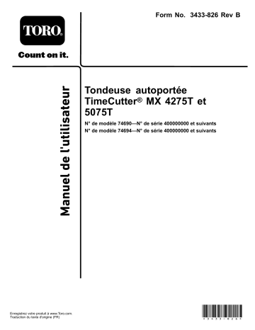 TimeCutter MX 4275T Riding Mower | Toro TimeCutter MX 5075T Riding Mower Riding Product Manuel utilisateur | Fixfr