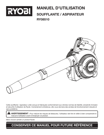 Manuel du propriétaire | Ryobi RY08510 Manuel utilisateur | Fixfr