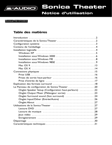Manuel du propriétaire | M-Audio SONICA THEATER USB Manuel utilisateur | Fixfr