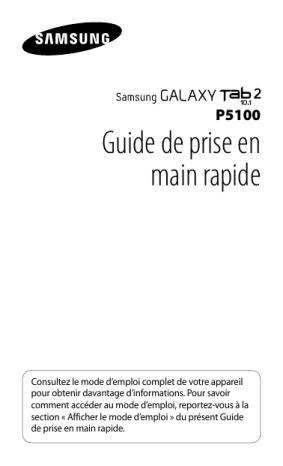 Galaxy Tab 2 10.1 3G | Samsung GT-P5100 Guide de démarrage rapide | Fixfr