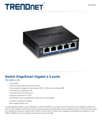 Trendnet TEG-S50ES 5-Port Gigabit EdgeSmart Switch Fiche technique | Fixfr