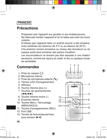 Mode d'emploi | Sanyo ICR FP550 Manuel utilisateur | Fixfr