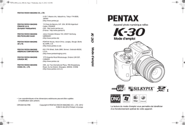 Pentax Série K-30 Mode d'emploi | Fixfr