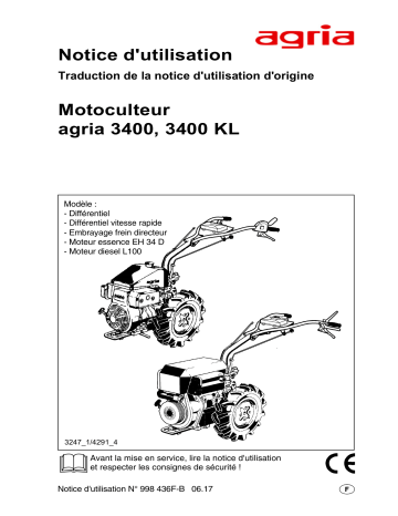 Manuel du propriétaire | Agria 3400 Two-Wheel Tractor, disc clutch since 11/2012 Manuel utilisateur | Fixfr