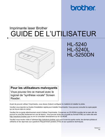 Manuel du propriétaire | Brother HL-5250DN Manuel utilisateur | Fixfr