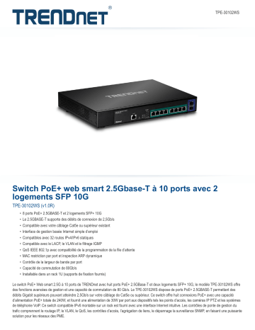 Trendnet RB-TPE-30102WS 10-Port 2.5GBASE-T Web Smart PoE+ Switch Fiche technique | Fixfr