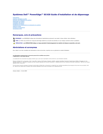 Dell PowerEdge SC 430 server Manuel utilisateur | Fixfr
