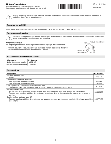 V-ZUG 31011 Hob Induction Guide d'installation | Fixfr