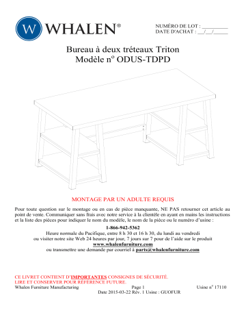 Whalen ODUS-TDPD Triton Double Pedestal Desk  Manuel utilisateur | Fixfr