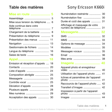 Manuel du propriétaire | Sony Ericsson K660i Manuel utilisateur | Fixfr