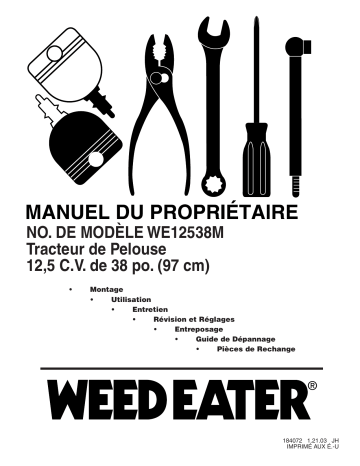 Manuel du propriétaire | Weed Eater WE12538 Manuel utilisateur | Fixfr