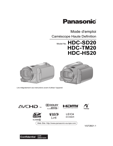 Manuel du propriétaire | Panasonic HDC-SD20 Manuel utilisateur | Fixfr