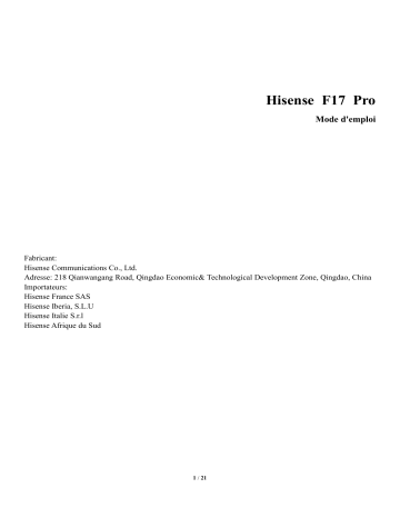 Infinity F17 Pro | Hisense F17 Pro Mode d'emploi | Fixfr