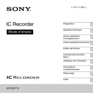 Sony ICD SX712 Mode d'emploi | Fixfr