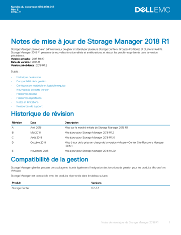 Storage SCv2000 | Storage SC7020 | Compellent SC4020 | Compellent Series 40 | Storage SCv3020 | Storage SC5020 | Storage SC8000 | Compellent FS8600 | Dell Storage Manager storage software Manuel du propriétaire | Fixfr