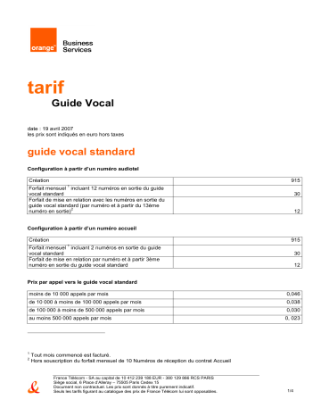 Manuel du propriétaire | ORANGE GUIDE VOCAL GUIDE VOCAL STANDARD Manuel utilisateur | Fixfr