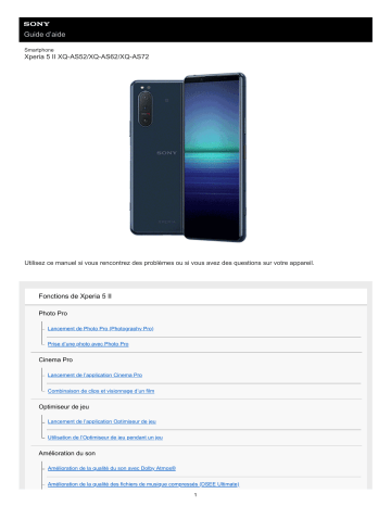 XQ-AS72 | XQ-AS52 | XQ-AS62 | Mode d'emploi | Sony Xperia 5 II Manuel utilisateur | Fixfr