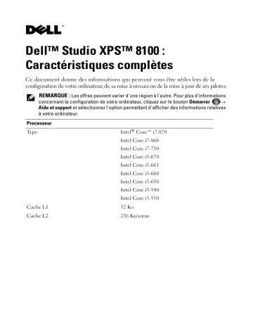 Dell Studio XPS 8100 desktop Manuel utilisateur | Fixfr