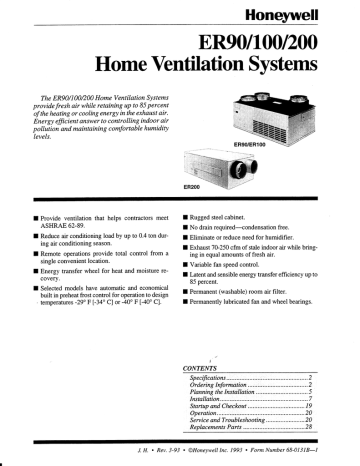 ER100A1035 | Honeywell ER200 Air Conditioner Manuel du propriétaire | Fixfr