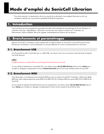 Manuel du propriétaire | Roland SONICCELL LIBRARIAN Manuel utilisateur | Fixfr
