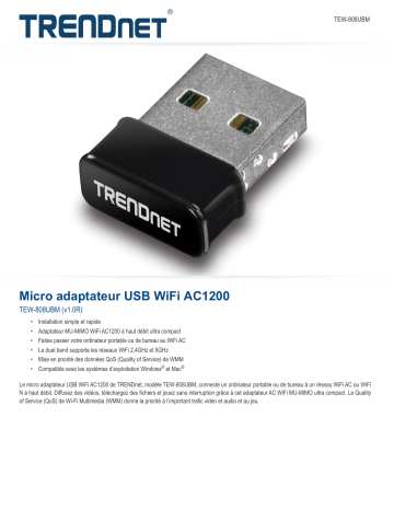 Trendnet TEW-808UBM Micro AC1200 Wireless USB Adapter Fiche technique | Fixfr