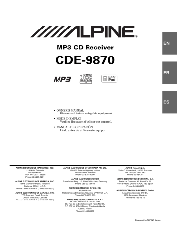 Manuel du propriétaire | Alpine CDE-9870 Manuel utilisateur | Fixfr