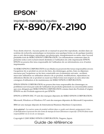 Manuel du propriétaire | Epson FX-2190 Manuel utilisateur | Fixfr