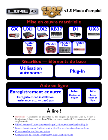 Manuel du propriétaire | Line 6 GEARBOX 3.5 Manuel utilisateur | Fixfr