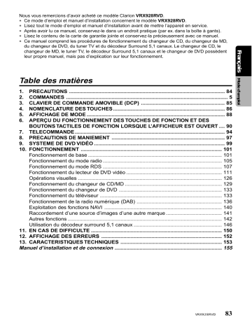 Manuel du propriétaire | Clarion VRX928RVD Manuel utilisateur | Fixfr