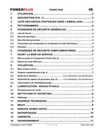 Manuel du propriétaire | VARO POWC1030 Manuel utilisateur | Fixfr