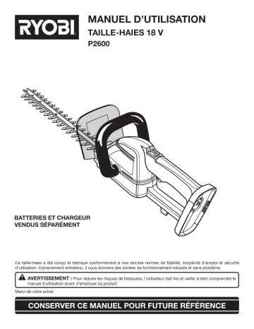 Manuel du propriétaire | Ryobi P2600 Manuel utilisateur | Fixfr