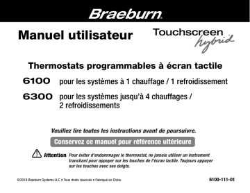 Braeburn 6100 Deluxe Touchscreen Universal Thermostat Manuel utilisateur | Fixfr
