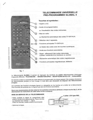 Manuel du propriétaire | VISA GLOBAL 4 TELECOMMANDE UNIVERSELLE Manuel utilisateur | Fixfr