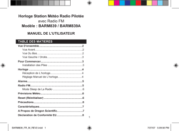 Manuel du propriétaire | Oregon Scientific RADIO RÉVEIL STATION MÉTÉO Manuel utilisateur | Fixfr