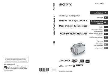 HDR-UX7E | HDR UX7E | HDR UX5E | HDR UX3E | HDR-UX5E | Sony HDR-UX3E Mode d'emploi | Fixfr